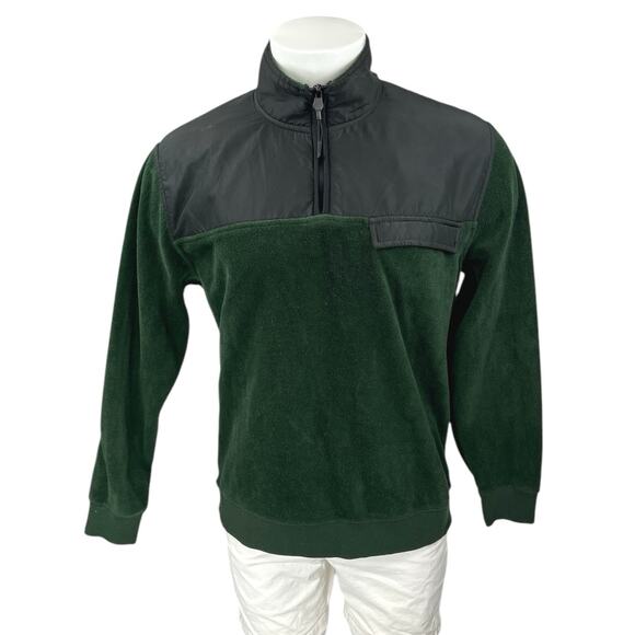 Zara Men's Black Green Colorblock Fleece Long Sleeve 1/4 Sweater Top Size M - Picture 1 of 4